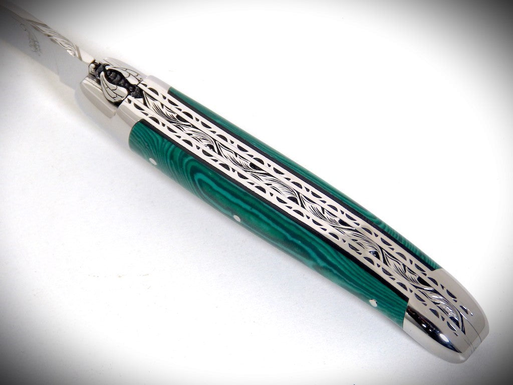 Laguiole Pierre reconstituée Malachite ciselé par David DAUVILLAIRE