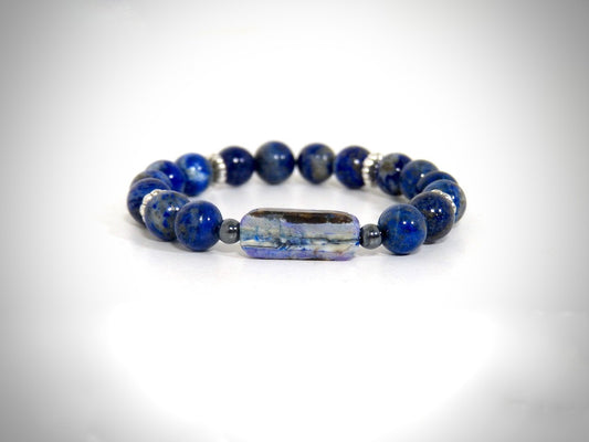 Bracelet Molaire de Mammouth Bleu, Pierres naturelles Lapis Lazuli