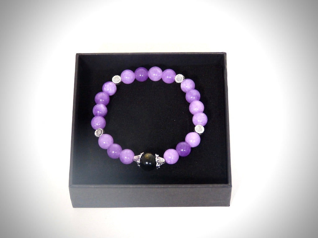 Bracelet Améthyste Lavande, Howlite noire et or fabriqué artisanalement par Y.S CRÉATIONS