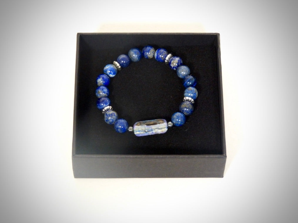 Bracelet Molaire de Mammouth Bleu, Pierres naturelles Lapis Lazuli