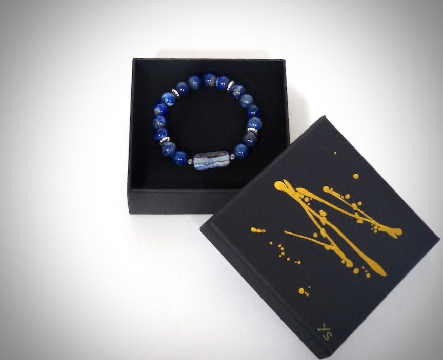 Bracelet Molaire de Mammouth Bleu, Pierres naturelles Lapis Lazuli