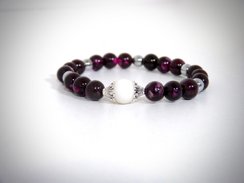 Bracelet Pierre Naturelle Jaspe Violette, Hématites et Pierre de Lave fabrication artisanale Y.S CRÉATIONS