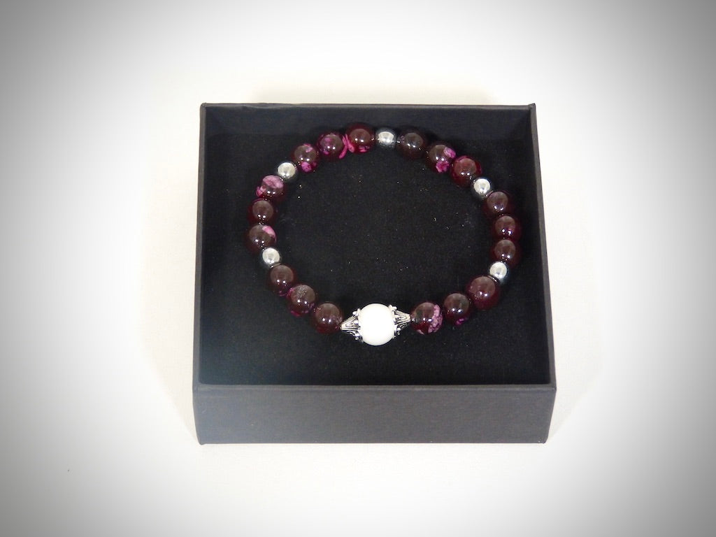 Bracelet Pierre Naturelle Jaspe Violette, Hématites et Pierre de Lave fabrication artisanale Y.S CRÉATIONS
