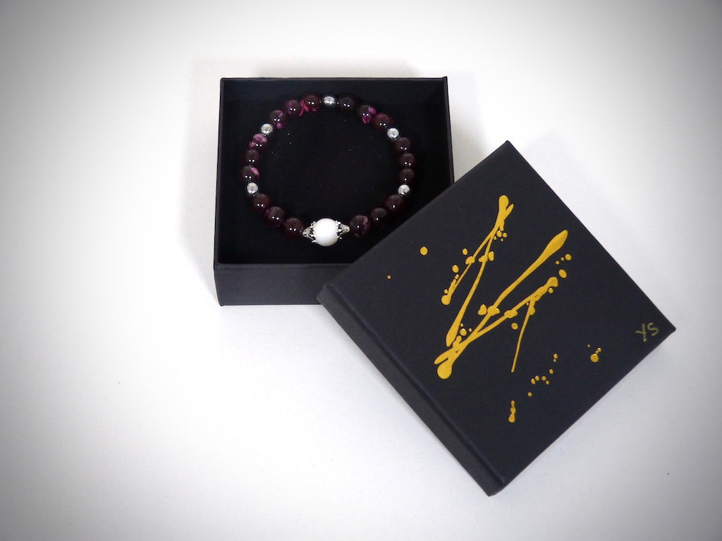 Bracelet Pierre Naturelle Jaspe Violette, Hématites et Pierre de Lave fabrication artisanale Y.S CRÉATIONS