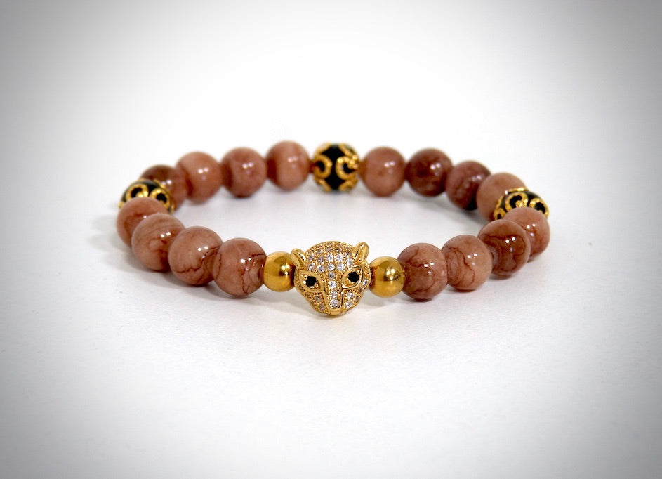 Bracelet "Léopard", Pierres naturelles Calcédoine, jaspe noire fil d'or créé par Y.S CRÉATIONS
