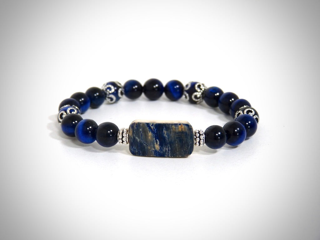 Bracelet Ivoire de Mammouth Bleu, Pierres naturelles Lapis Lazuli fabriqué artisanalement par Y.S CRÉATIONS