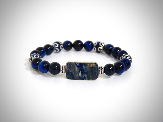 Bracelet Ivoire de Mammouth Bleu, Pierres naturelles Lapis Lazuli fabriqué artisanalement par Y.S CRÉATIONS