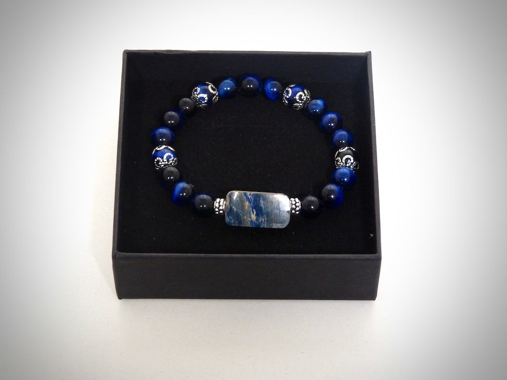 Bracelet Ivoire de Mammouth Bleu, Pierres naturelles Lapis Lazuli fabriqué artisanalement par Y.S CRÉATIONS