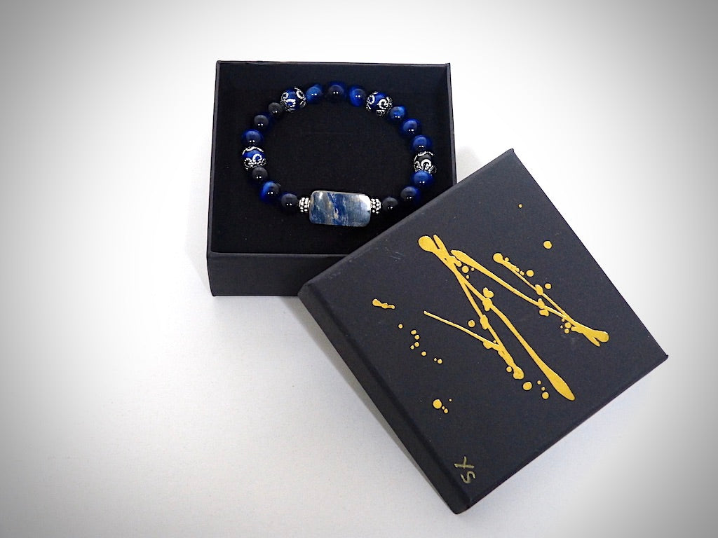 Bracelet Ivoire de Mammouth Bleu, Pierres naturelles Lapis Lazuli fabriqué artisanalement par Y.S CRÉATIONS