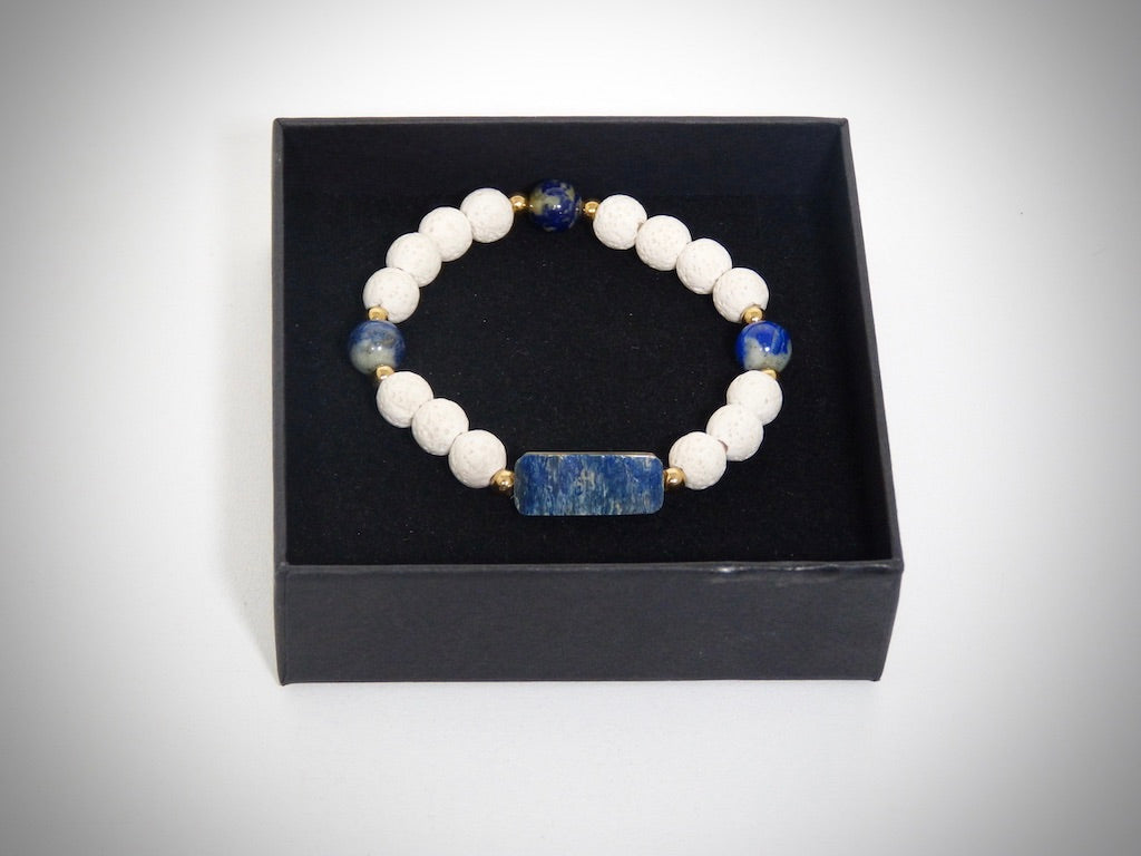 Blaues Mammut-Elfenbein-Armband, weißer Lavastein, Lapislazuli, handgefertigt von YS CRÉATIONS