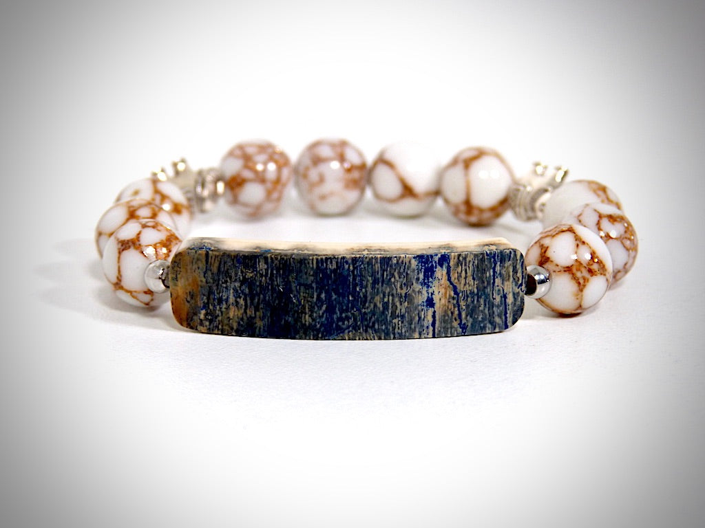 Bracelet Ivoire de Mammouth, Howlite fil d'Or fabriqué artisanalement par Y.S CRÉATIONS