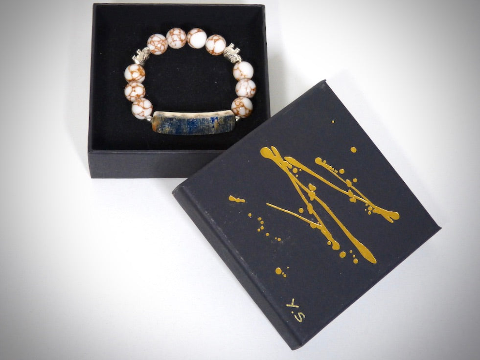 Bracelet Ivoire de Mammouth, Howlite fil d'Or fabriqué artisanalement par Y.S CRÉATIONS