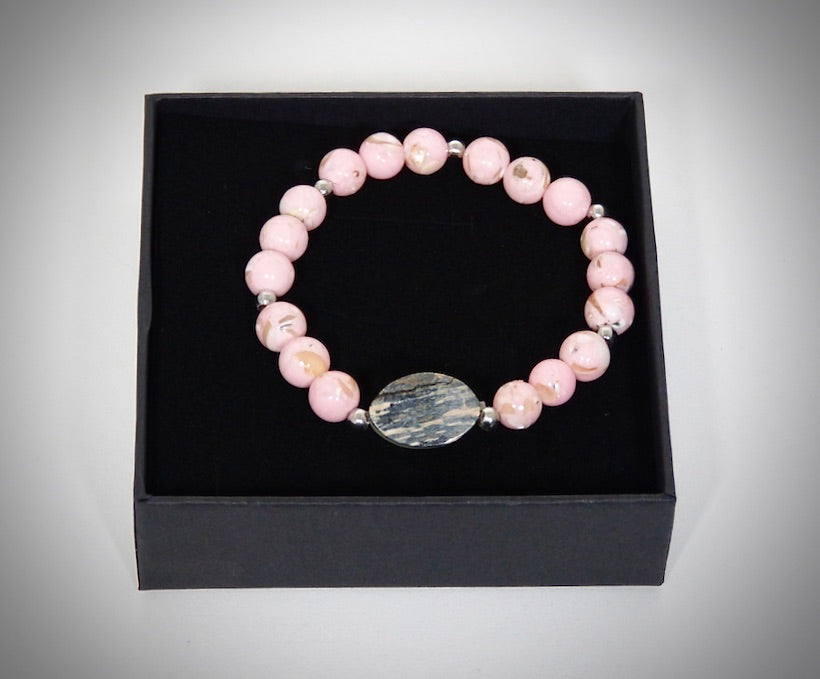 Bracelet Ivoire de Mammouth, Pierre naturelle Howlite rose fabriqué artisanalement par Y.S CRÉATIONS
