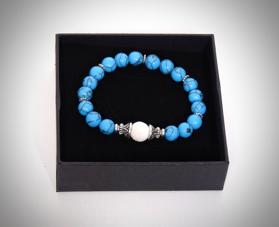 Bracelet Pierres naturelles Turquoise et Pierre de lave blanche fabriqué artisanalement par Y.S CRÉATIONS