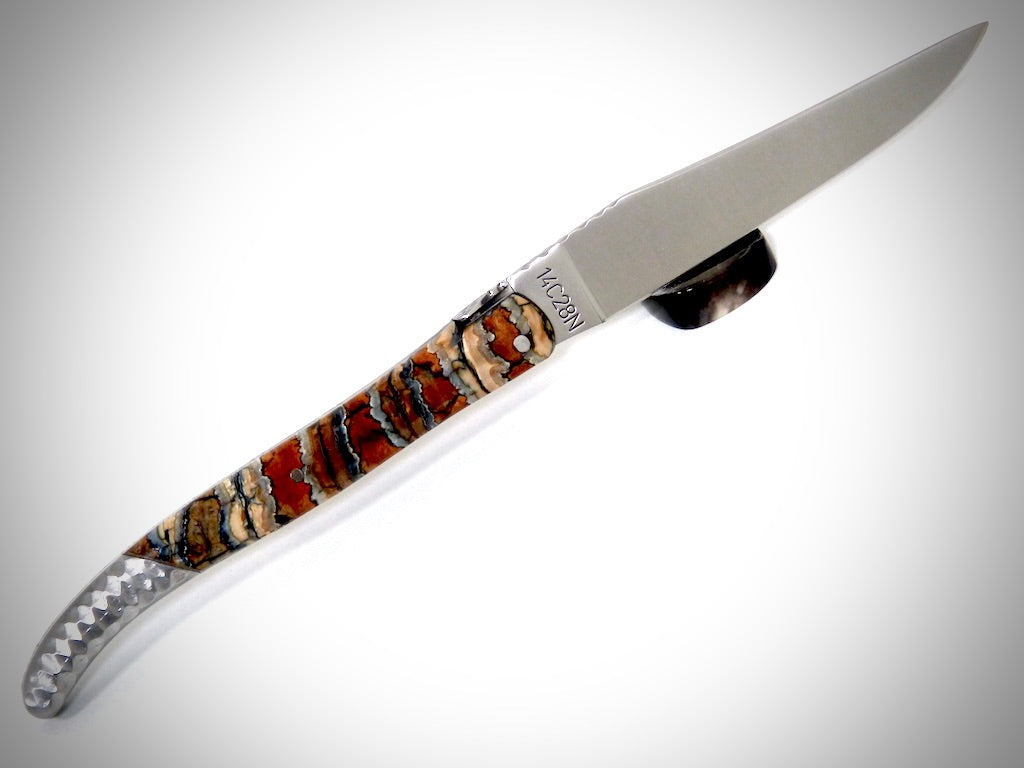 Laguiole Molaire de Mammouth, mitre arrière acier inoxyable martelé par David DAUVILLAIRE