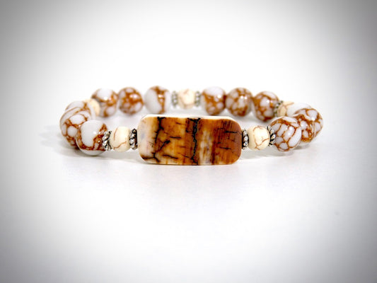 Bracelet Ivoire de Mammouth, Howlite dorée fabriqué artisanalement par Y.S CRÉATIONS