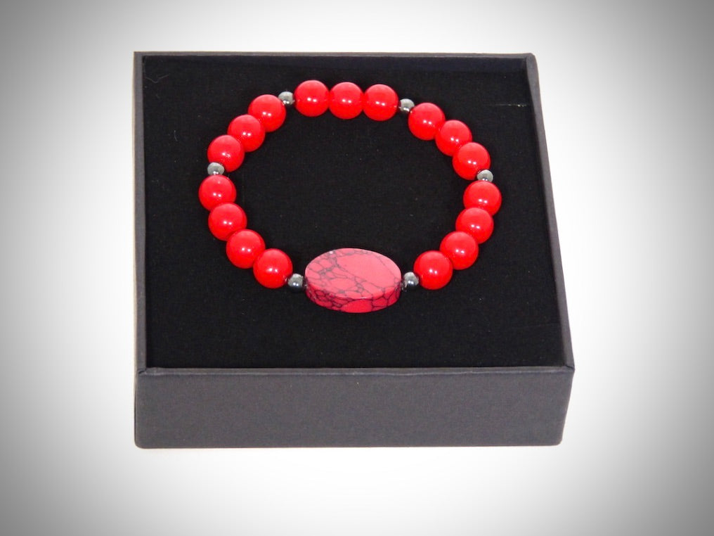 Bracelet Pierre reconstituée Jaspe rouge et Perles naturelles corail Bambou rouge fabriqué artisanalement par Y.S. CRÉATIONS