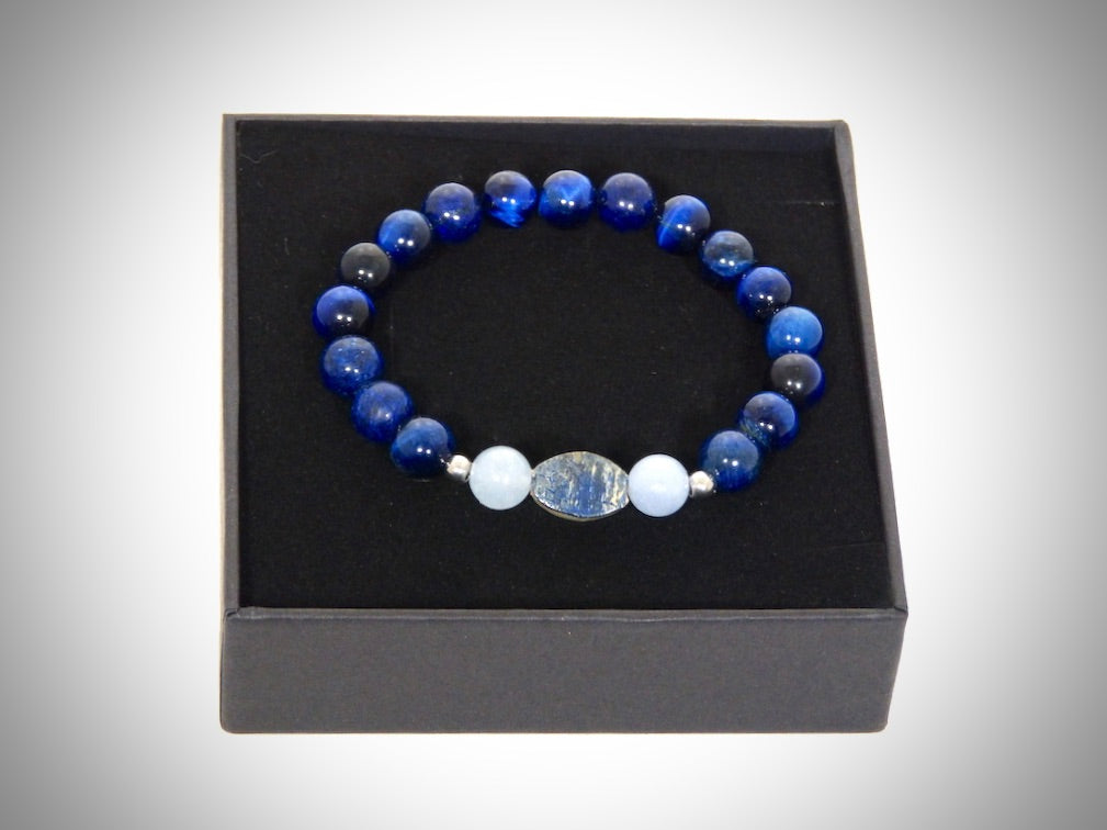 Bracelet Ivoire de Mammouth, Aigue-Marine, Lapis Lazuli fabriqué artisanalement par Y.S CRÉATIONS