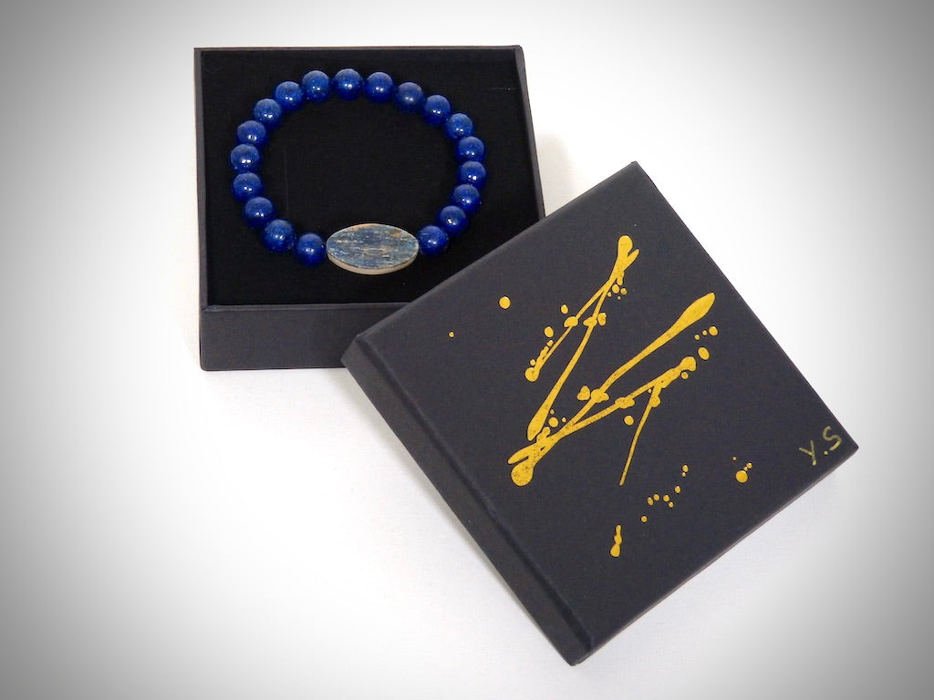 Mammoth ivory bracelet, Lapis Lazuli, handcrafted by YS CRÉATIONS