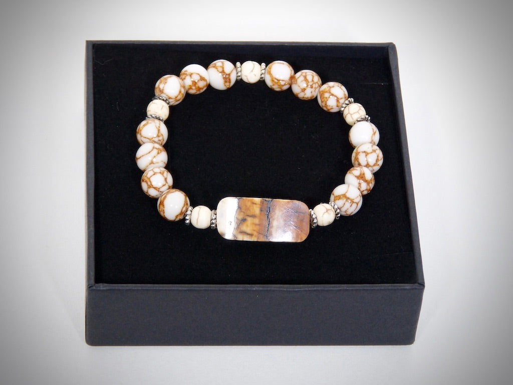 Bracelet Ivoire de Mammouth, Howlite dorée fabriqué artisanalement par Y.S CRÉATIONS