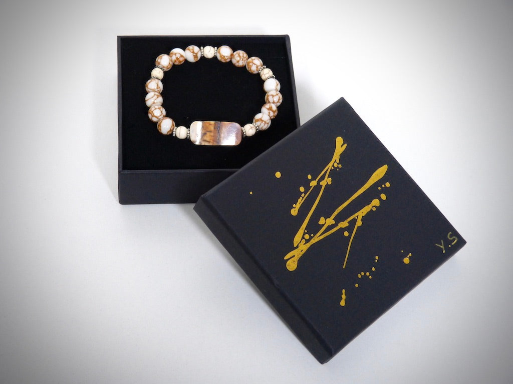 Mammoth ivory bracelet, golden howlite, handcrafted by YS CRÉATIONS