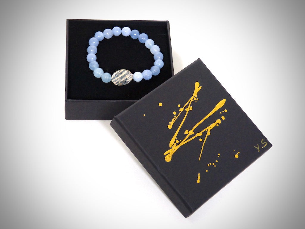 Mammoth ivory and aquamarine bracelet, handcrafted by YS CRÉATIONS