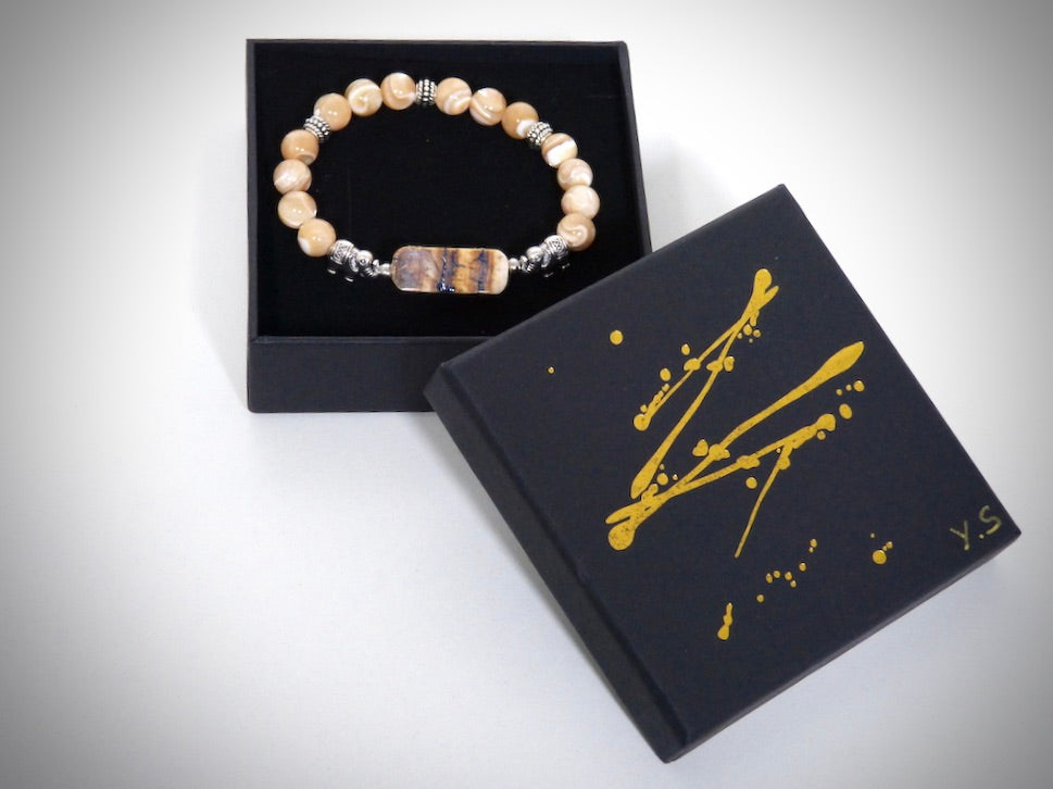 Armband aus Mammutelfenbein, Trochus-Perlmutt, handgefertigt von YS CRÉATIONS