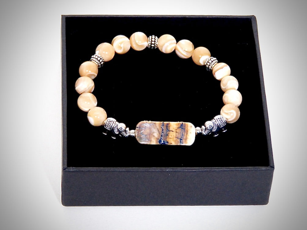 Bracelet Ivoire de Mammouth, Nacre de Trochus fabriqué artisanalement par Y.S CRÉATIONS