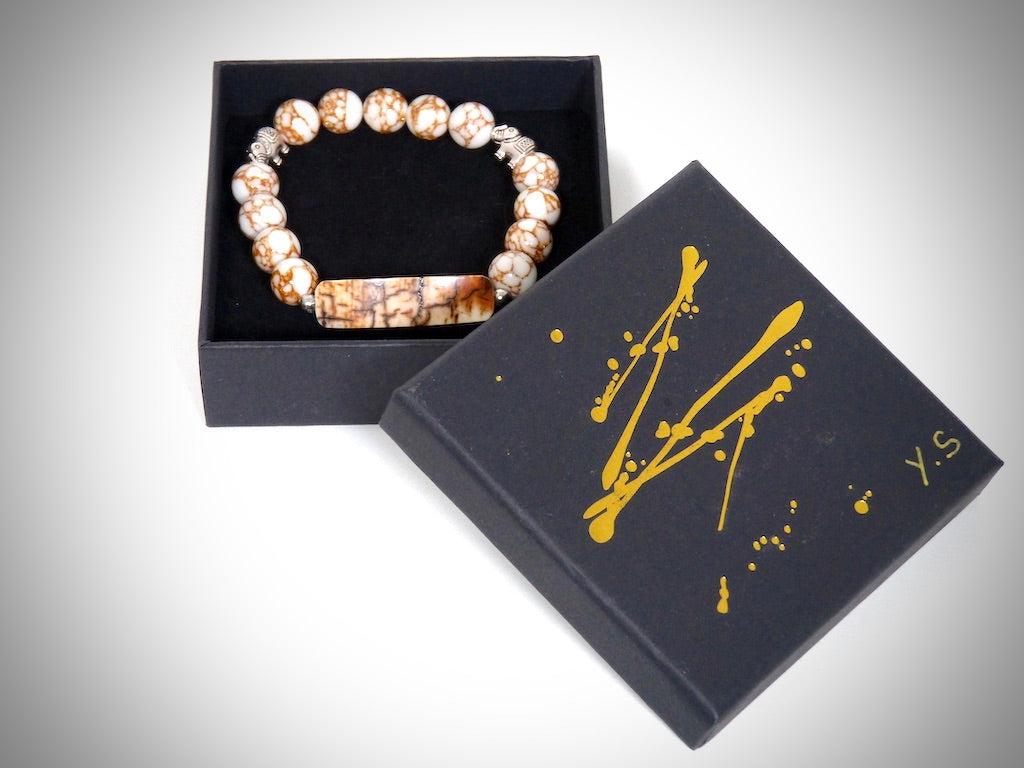 Bracelet Ivoire de Mammouth, Howlite dorée fabriqué artisanalement par Y.S CRÉATIONS