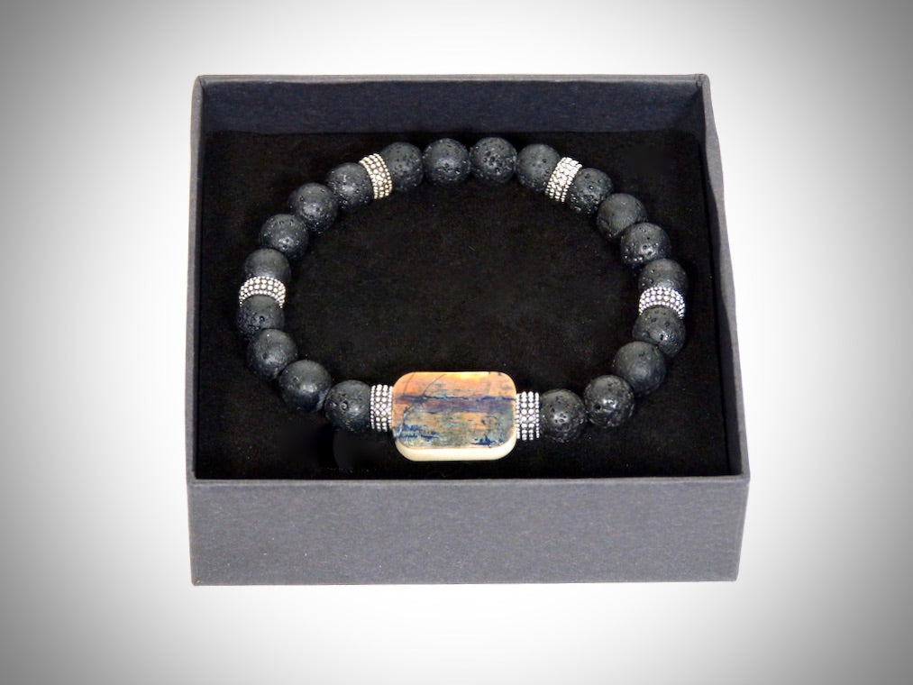 Bracelet Ivoire de Mammouth, Pierre de Lave fabriqué artisanalement par Y.S CRÉATIONS