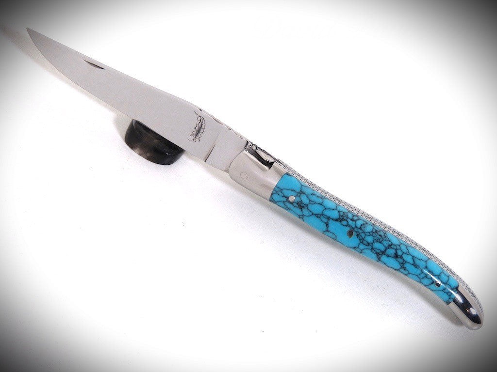 Laguiole Pierre reconstituée Turquoise ciselé par David DAUVILLAIRE