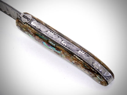 Laguiole Abalone, lame Damas VG10 ciselé par David DAUVILLAIRE