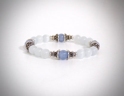 Parure en Perles de nacre et Aigue-marine fabriqué artisanalement par Y.S CRÉATIONS