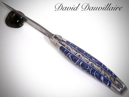 Laguiole Corail fossile, Lame Damas VG10 ciselé par David DAUVILLAIRE