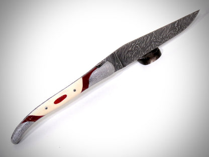 Laguiole 13 cm "Acanthus" Explosion Damascus blade engraved by David DAUVILLAIRE
