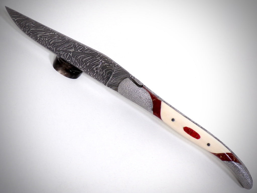 Laguiole 13 cm "Acanthus" Explosion Damascus blade engraved by David DAUVILLAIRE