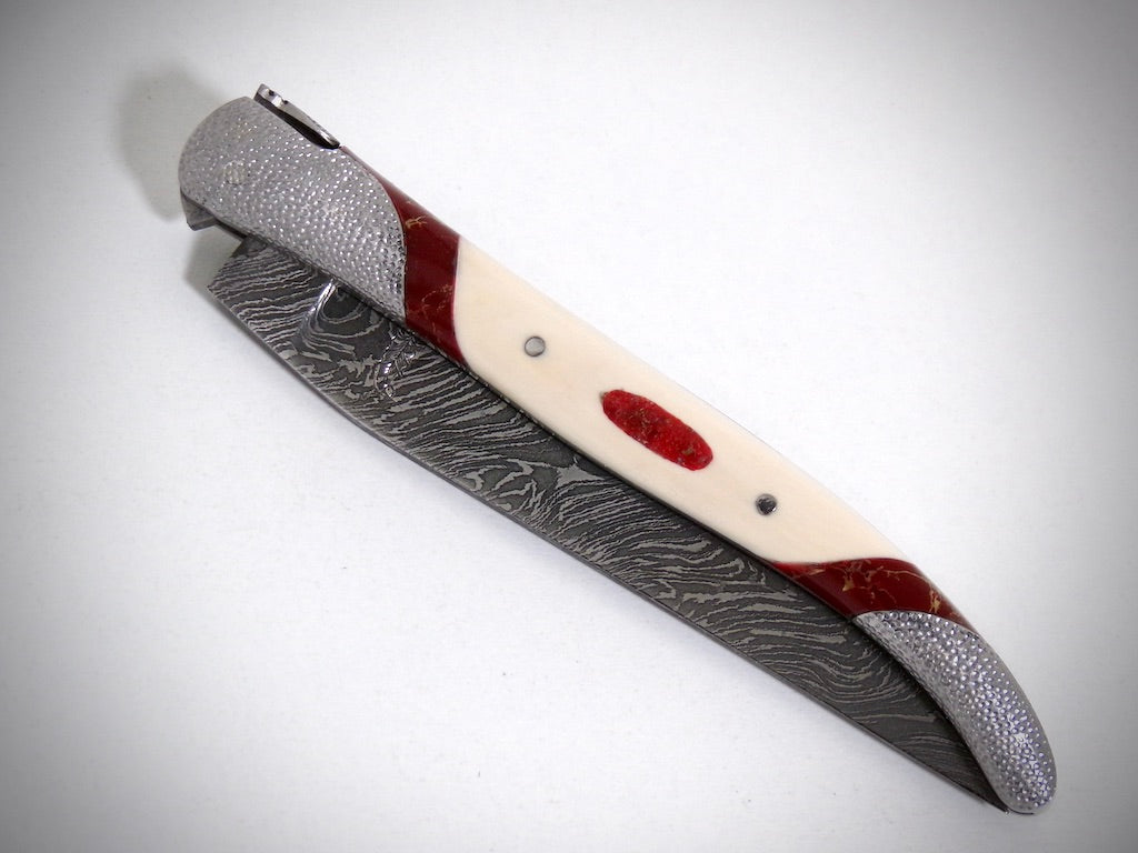 Laguiole 13 cm "Acanthus" Explosion Damascus blade engraved by David DAUVILLAIRE