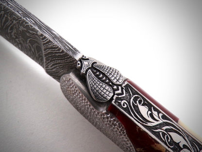 Laguiole 13 cm "Acanthus" Explosion Damascus blade engraved by David DAUVILLAIRE