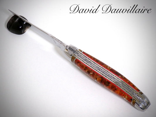 Laguiole "Le Joyau" Ambre ciselé par David DAUVILLAIRE
