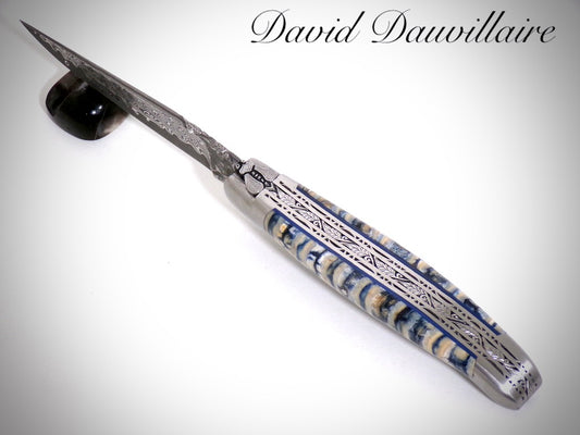 Laguiole Molaire de Mammouth, Lame Damas VG10 ciselé par David DAUVILLAIRE