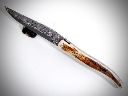 Laguiole Blue Mammoth Ivory Crust, Damascus VG10 blade chiseled by David DAUVILLAIRE