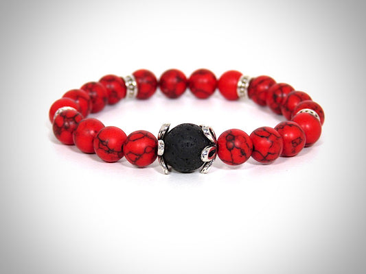 Natural Stone Bracelet Red Jasper, Lava Stone handcrafted