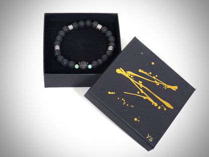 Men's Bracelet "Leopard" Lava Stone, Natural Stone Green Howlite Gold Thread, handcrafted