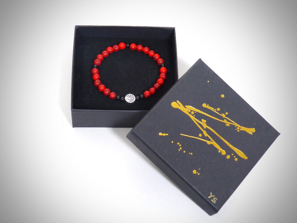 Bracelet "Arbre de Vie" Pierre Naturelle Jaspe rouge, Obsidienne fabrication artisanale