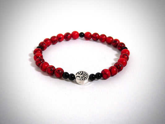 Bracelet "Tree of Life" Natural Stone Red Jasper, Obsidian handcrafted
