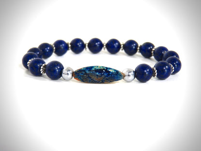 Bracelet Ivoire de Mammouth Bleu, Pierres naturelles Lapis Lazuli