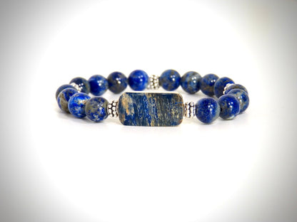 Bracelet Ivoire de Mammouth bleu, Pierres naturelles Lapis Lazuli fabriqué artisanalement par Y.S CRÉATIONS