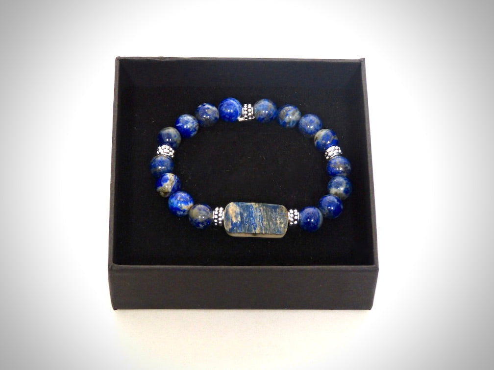 Bracelet Ivoire de Mammouth bleu, Pierres naturelles Lapis Lazuli fabriqué artisanalement par Y.S CRÉATIONS