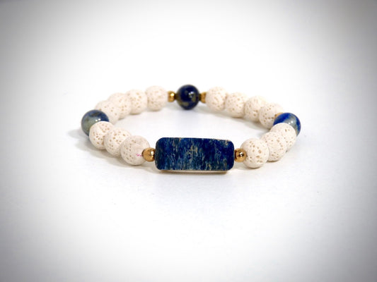 Blaues Mammut-Elfenbein-Armband, weißer Lavastein, Lapislazuli, handgefertigt von YS CRÉATIONS