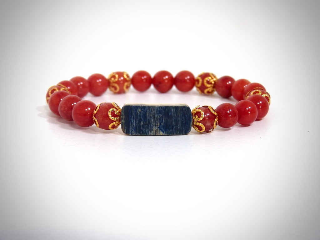 Blue Mammoth Ivory, Bamboo Coral Bracelet handcrafted by YS CRÉATIONS